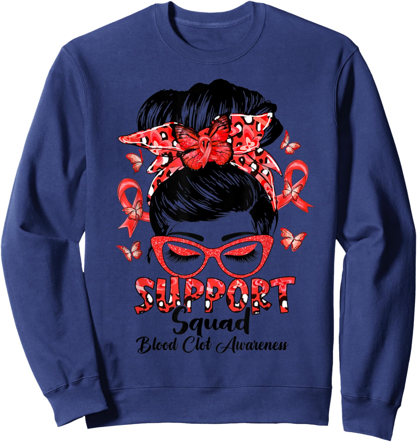 Support Squad Messy Bun Blood Clot Awareness Gifts Sweatshirt - Sweatshirt | Navy