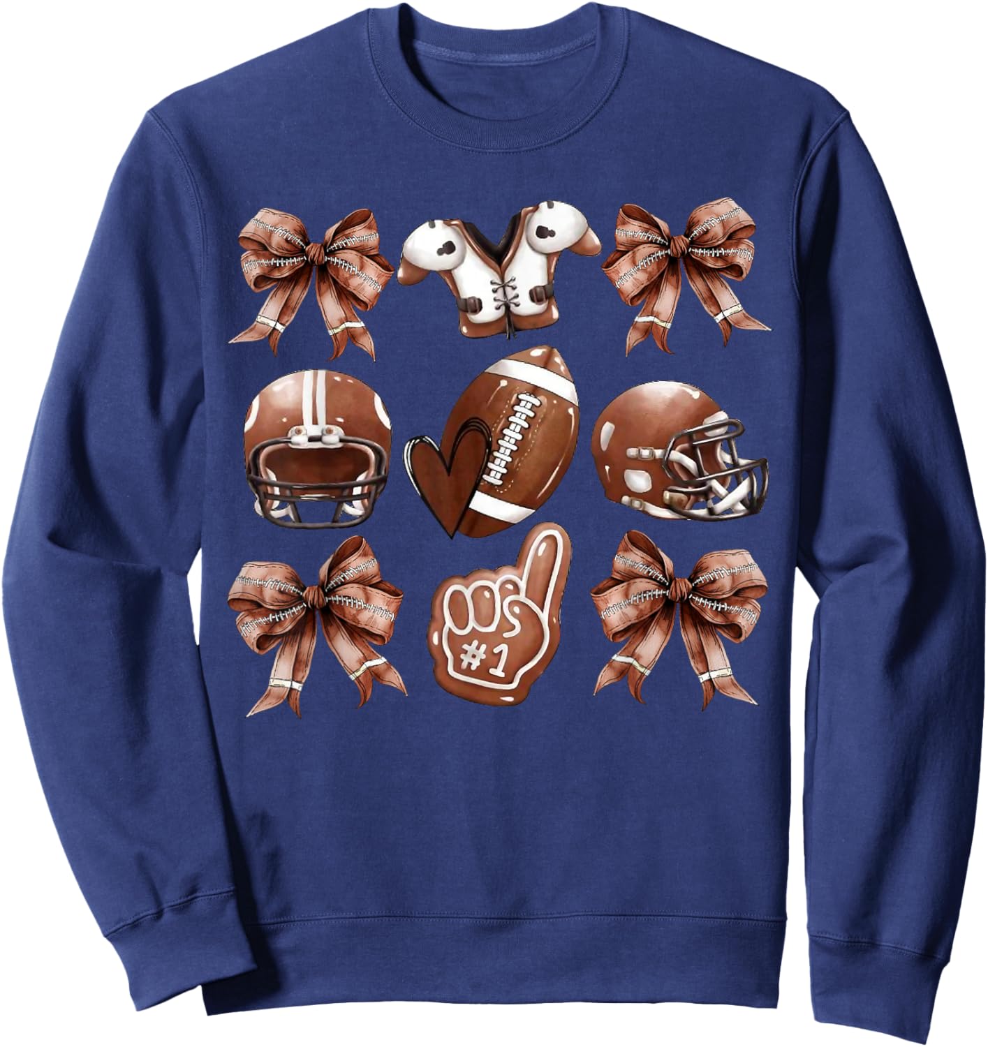 Coquette Bow Football Player American Football Season Funny Sweatshirt - Sweatshirt | Navy