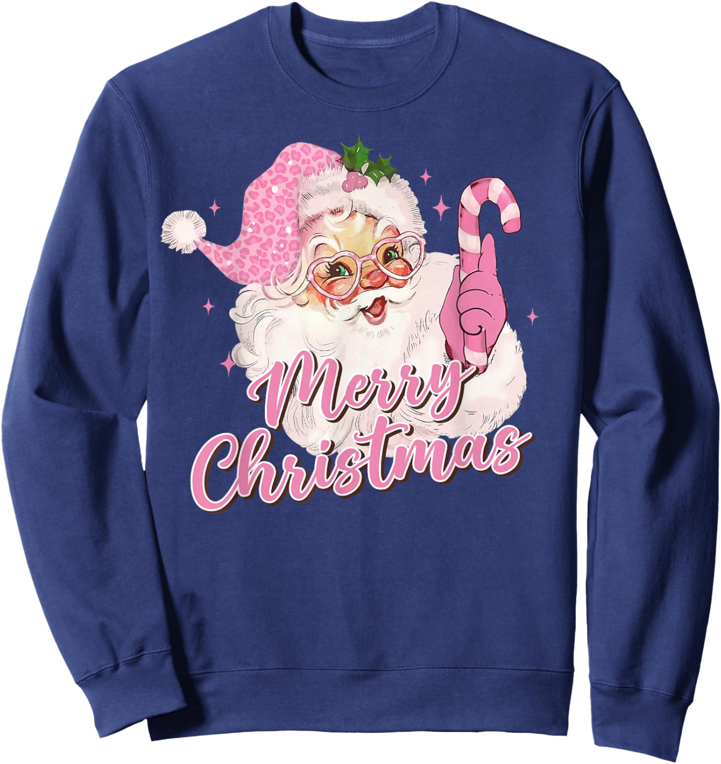 Merry Christmas Pink Santa Claus Vintage Retro Xmas Holiday Sweatshirt - Sweatshirt | Navy
