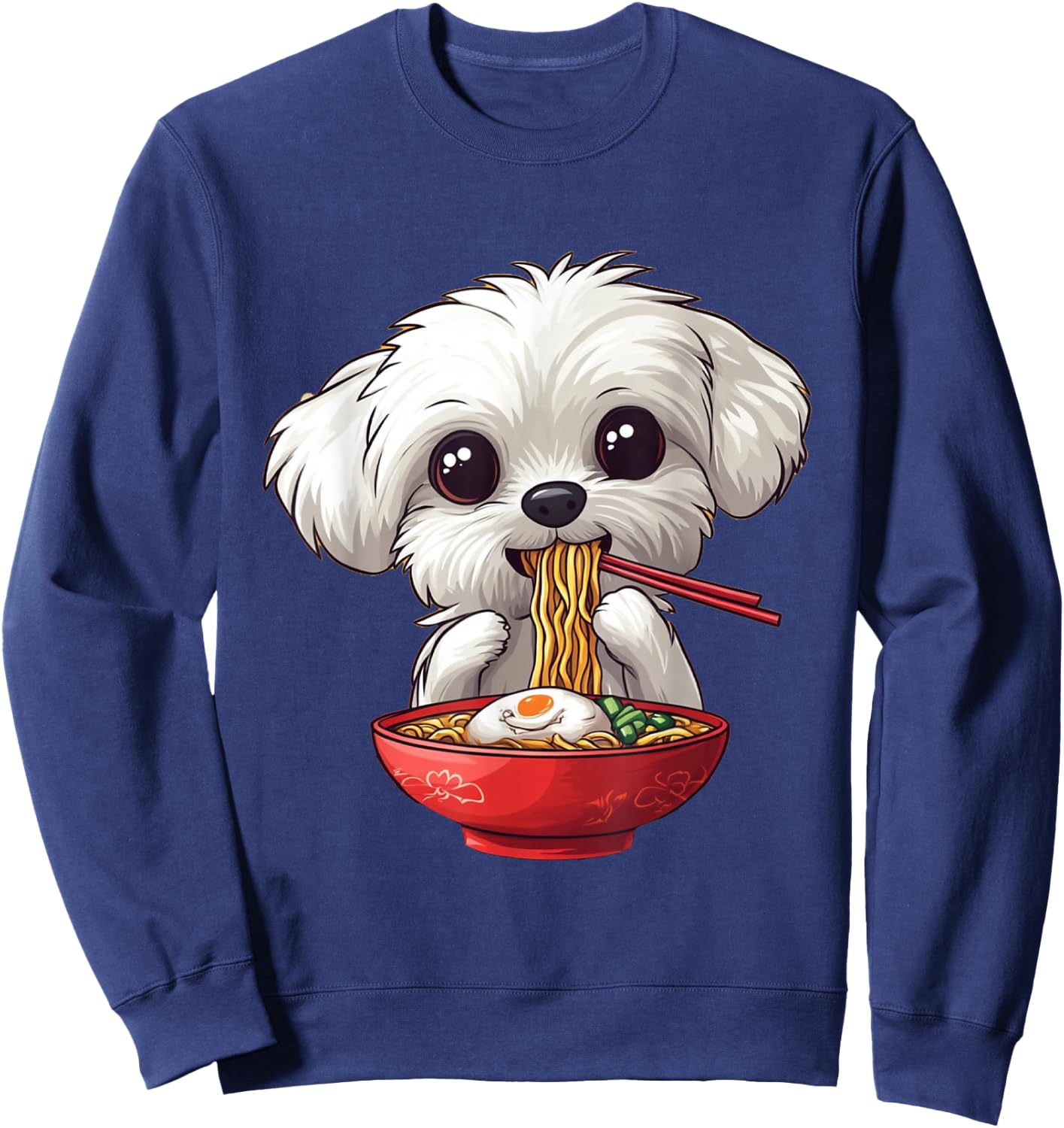 Cute Maltese Dog Eating Ramen Men Women Boys Girls Sweatshirt - Sweatshirt | Navy