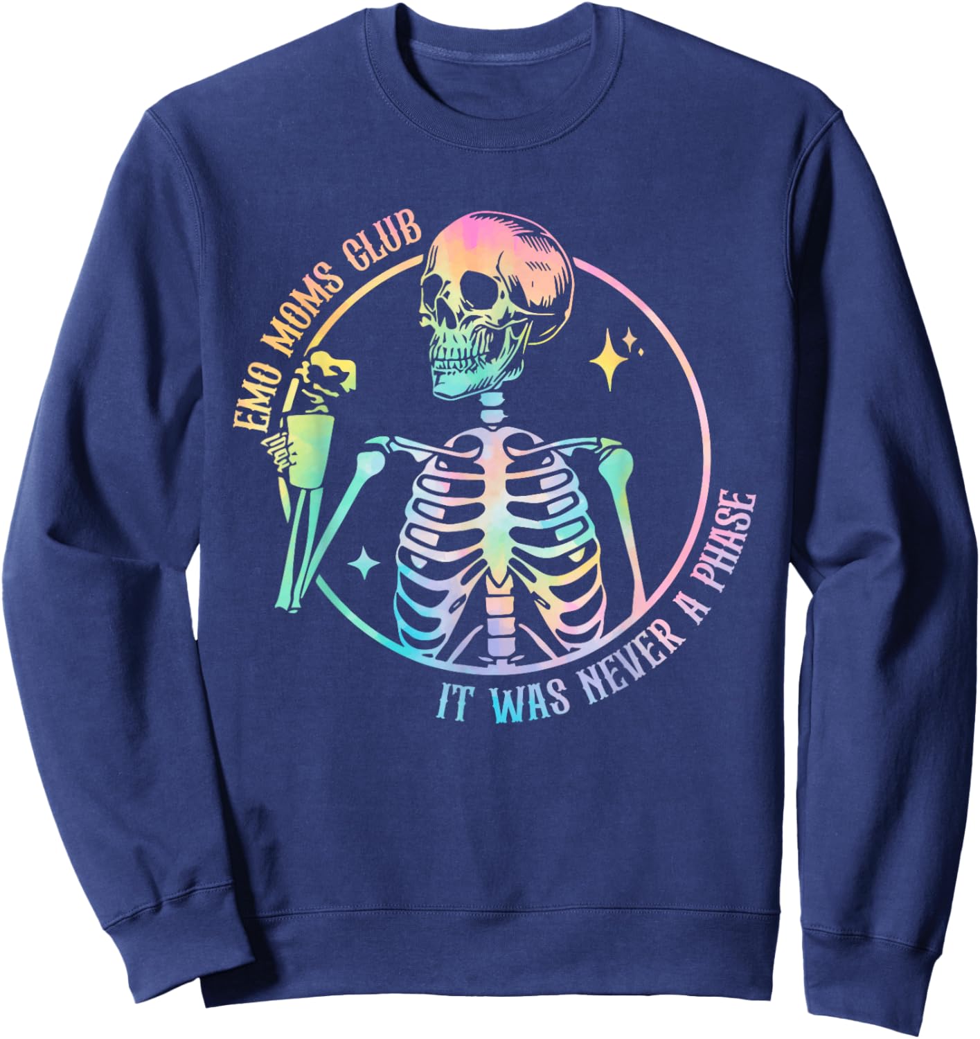 Emo Moms Club Skeleton With Hot Coffee Tie Dye Mother's Day Sweatshirt - Sweatshirt | Navy