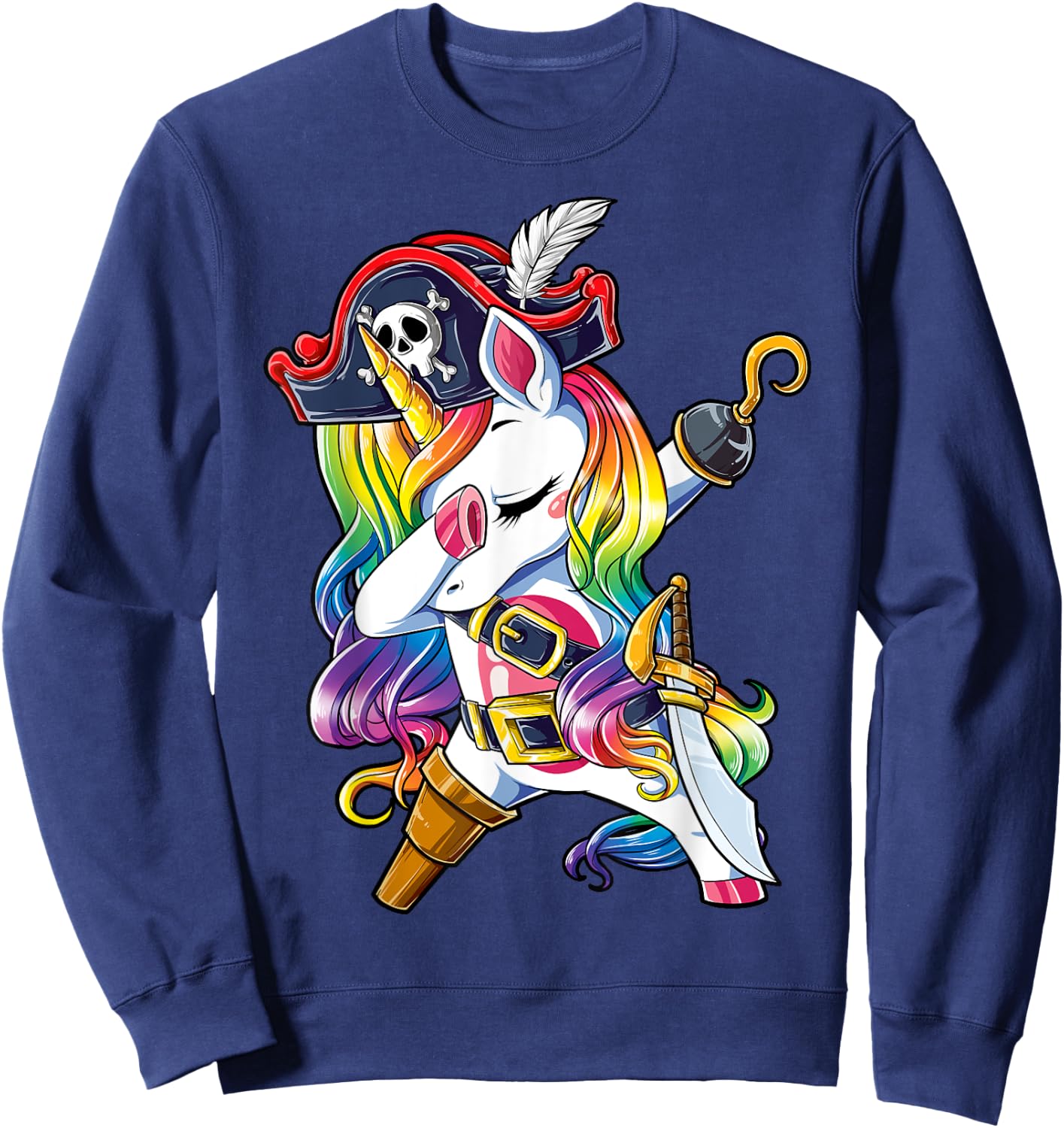 Dabbing Unicorn Pirate Jolly Roger Costume Kids Girls Boys Sweatshirt - Sweatshirt | Navy
