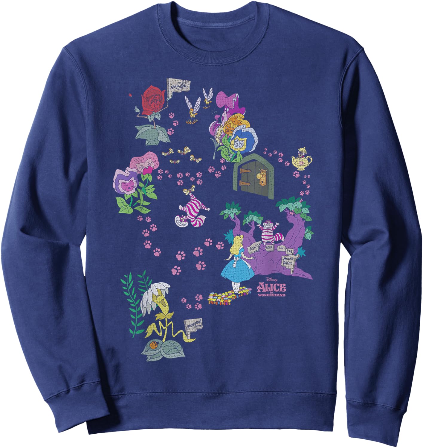Disney Alice in Wonderland Cheshire Cat Paw Prints Map Small Sweatshirt - Sweatshirt | Navy
