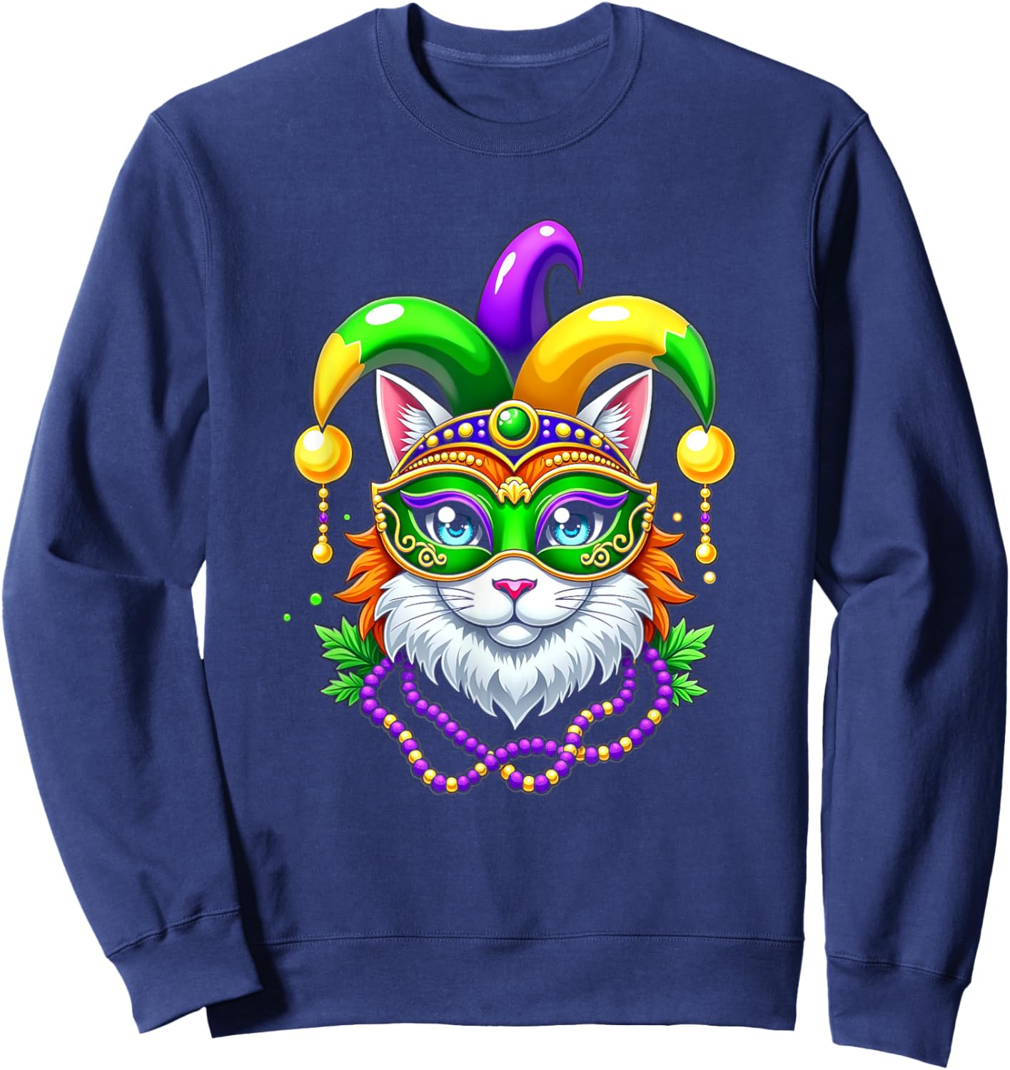 Mardi Gras Cat Jester Mask Party Festival Sweatshirt - Sweatshirt | Navy