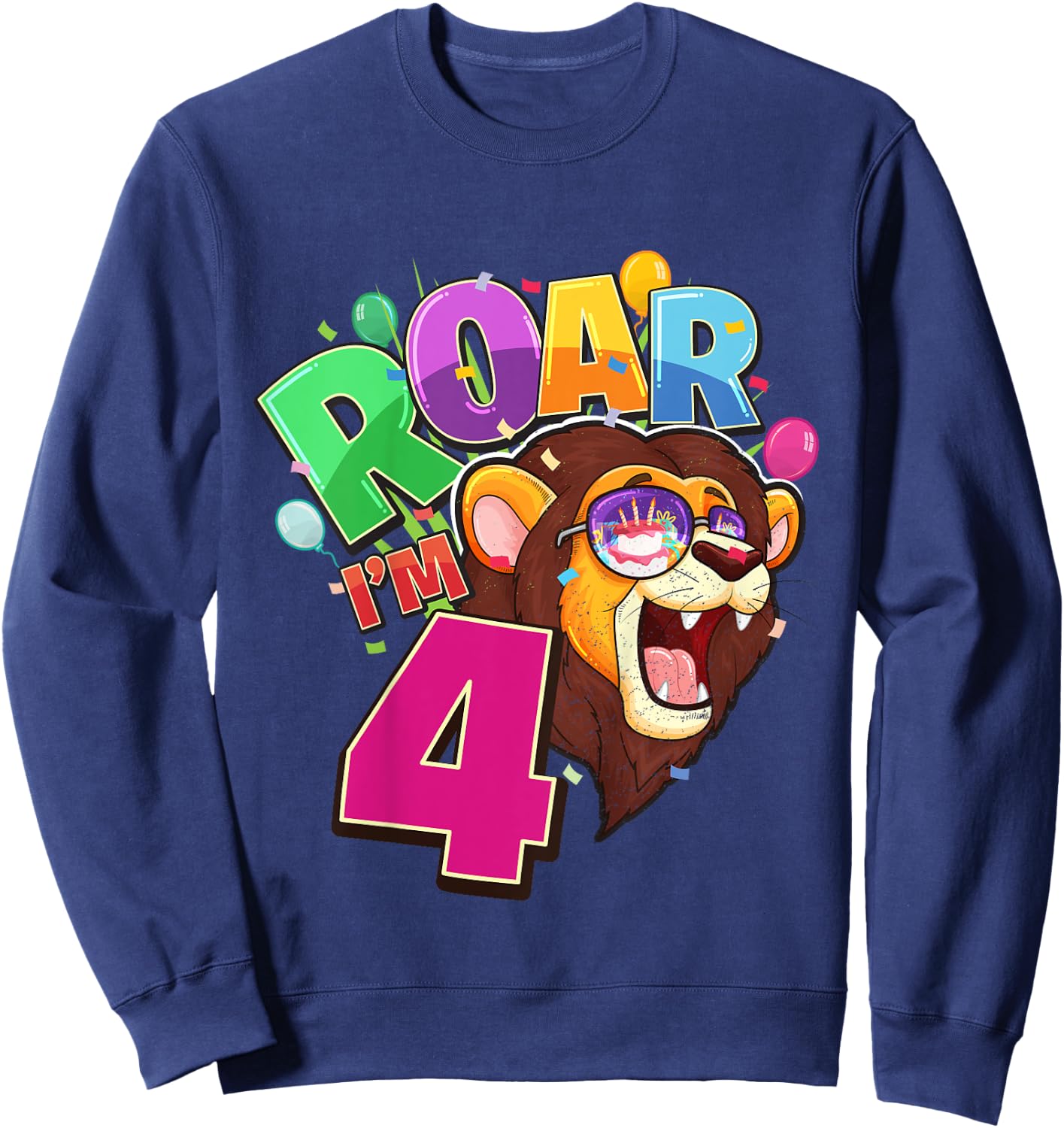 4th Birthday ROAR I'M 4 Year Old Lion Safari Party Gift Sweatshirt - Sweatshirt | Navy