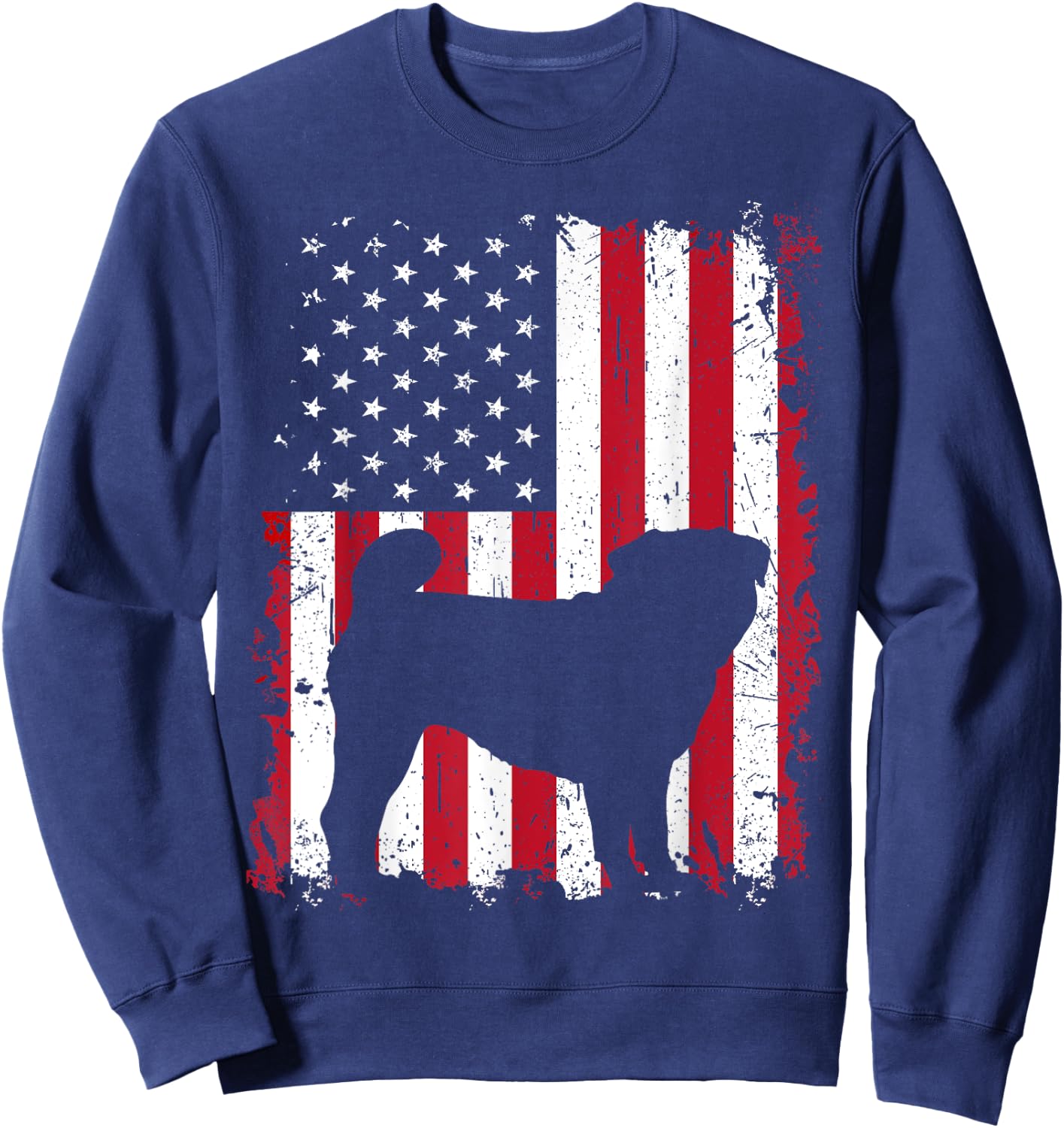 Pug 4th of July Patriotic American USA Flag Gift Men Sweatshirt - Sweatshirt | Navy