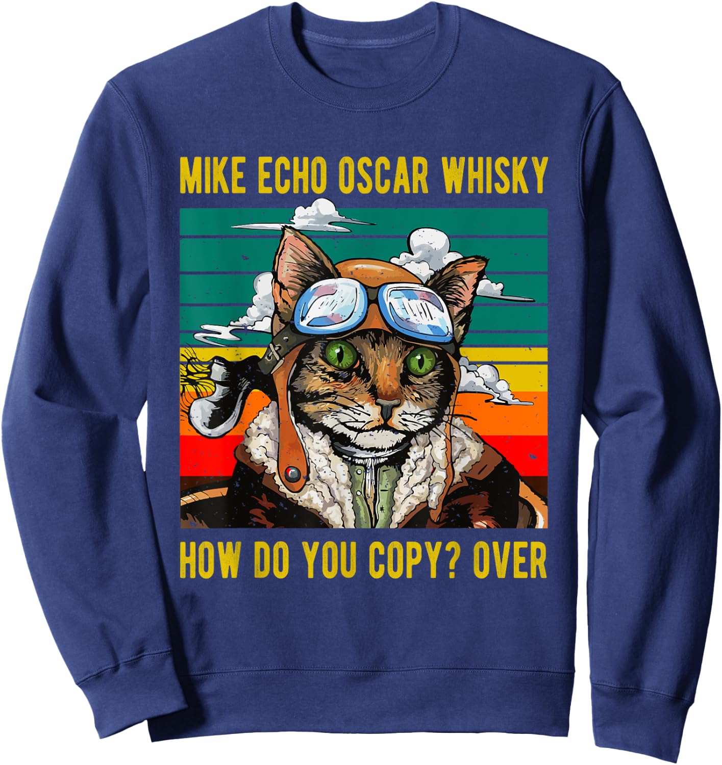 Mike Echo Oscar Whisky Cat Funny Cat's Pun Pilot Vintage Women Sweatshirt - Sweatshirt | Navy