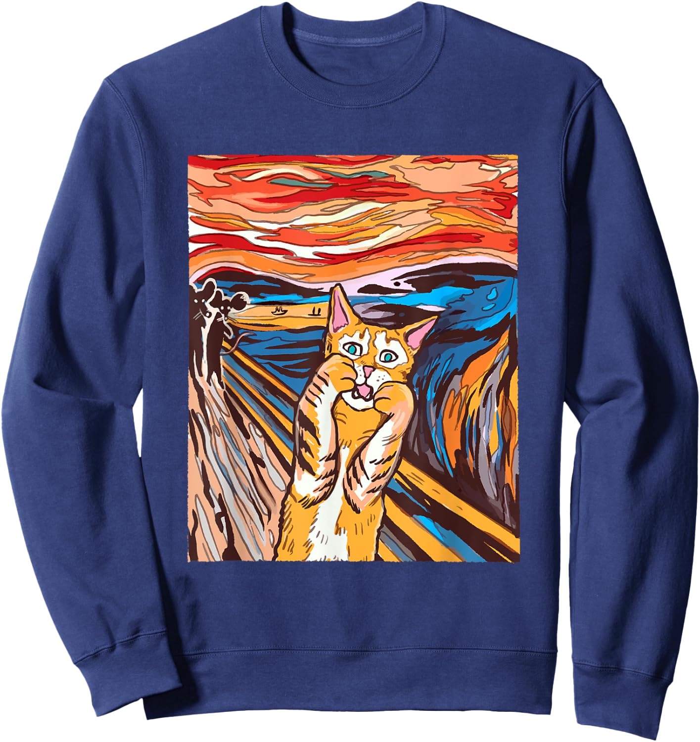 Funny Tabby Cat Painting The Scream of Munch Parody Women Kids Sweatshirt - Sweatshirt | Navy