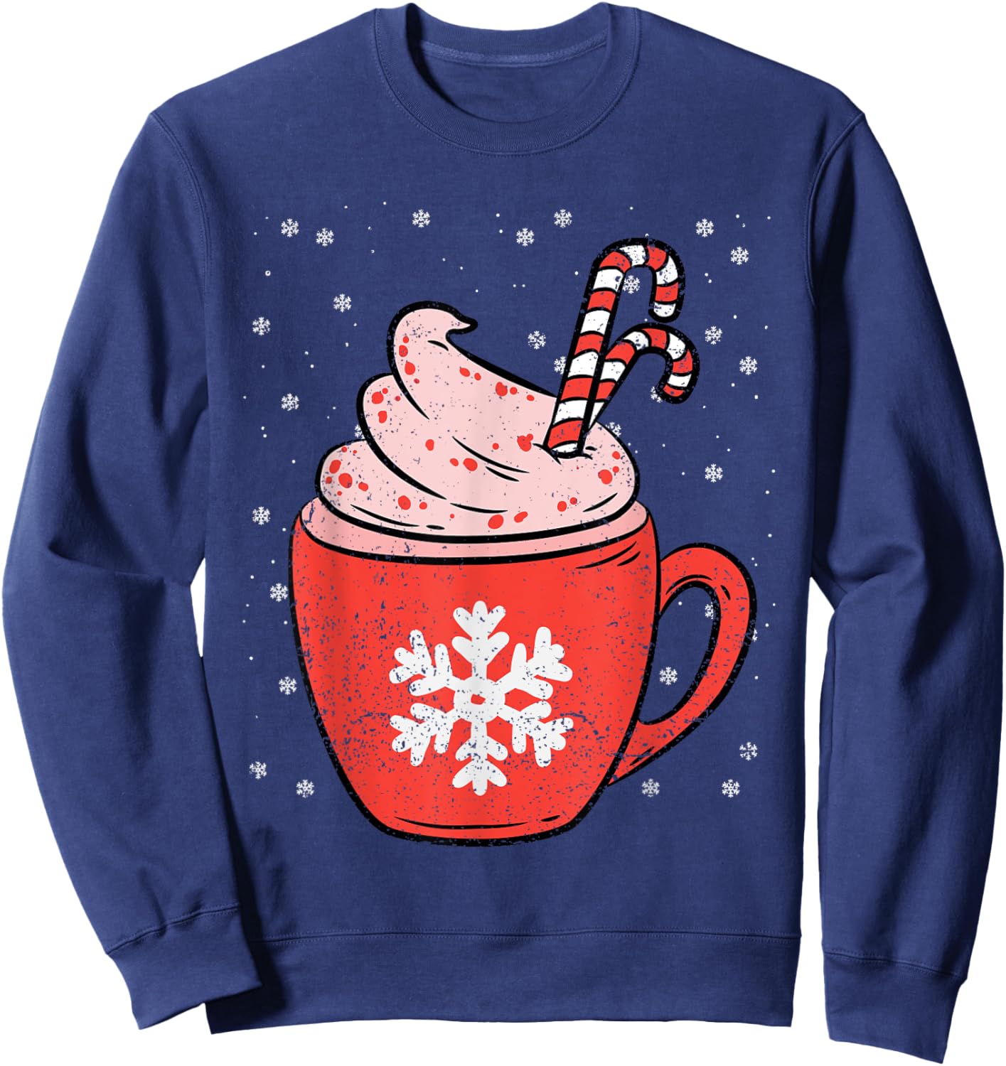 Coffee Candy Cane Christmas Pajama X-mas Snowflakes Sweatshirt - Sweatshirt | Navy