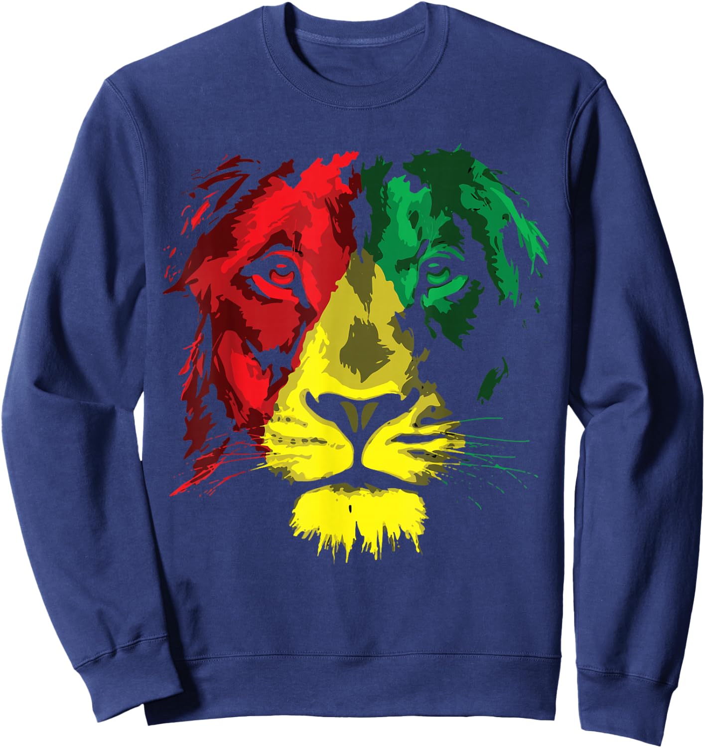 Reggae Lion Face - Lion Jamaica Flag Reggaeton Culture Sweatshirt - Sweatshirt | Navy