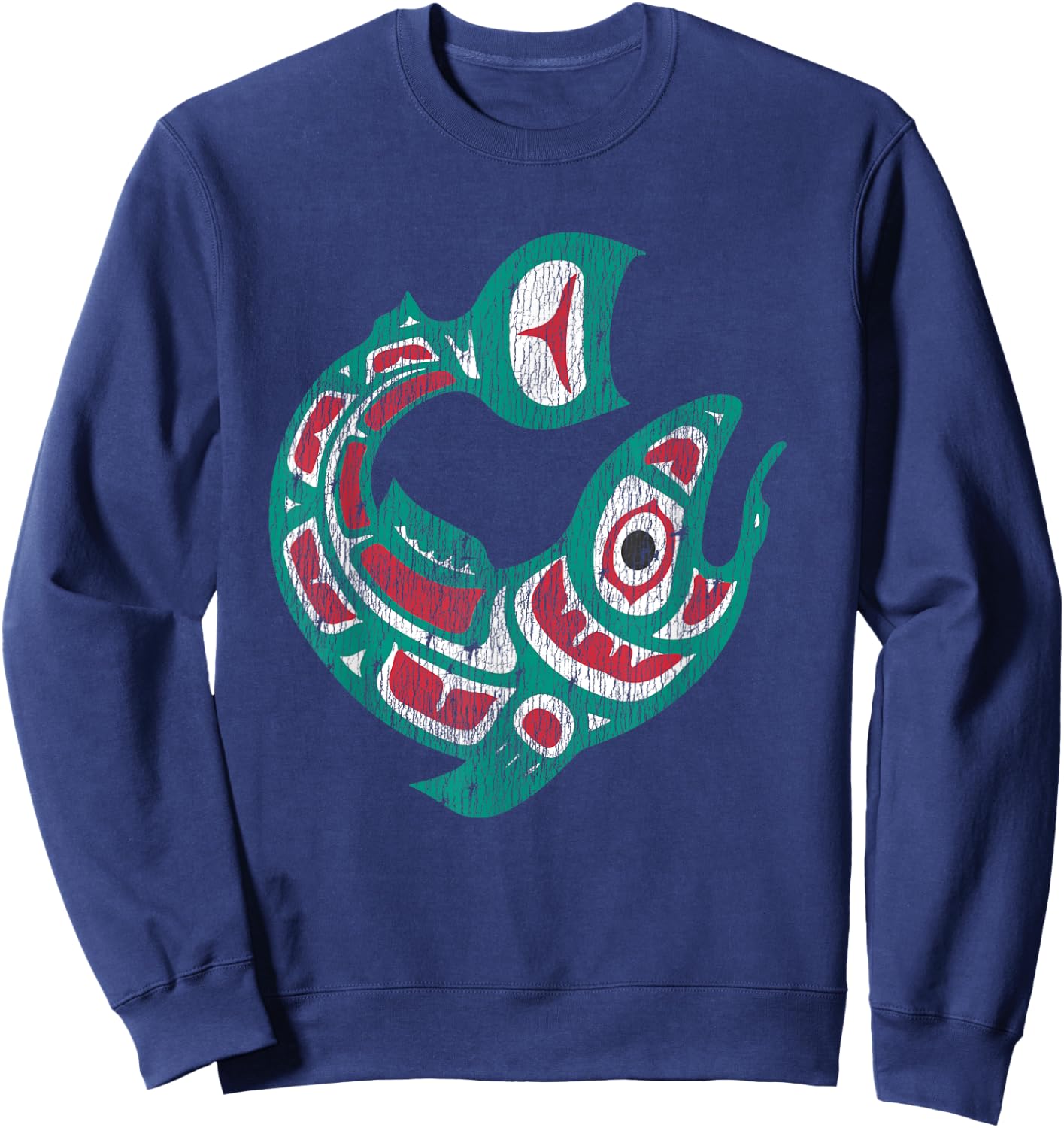 Native American Indian Salmon Fish Totem Pacific Northwest Sweatshirt - Sweatshirt | Navy