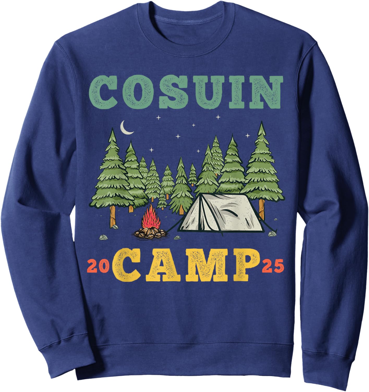 Cousin Camp Vintage Vacation Summer Camping Crew Sweatshirt - Sweatshirt | Navy
