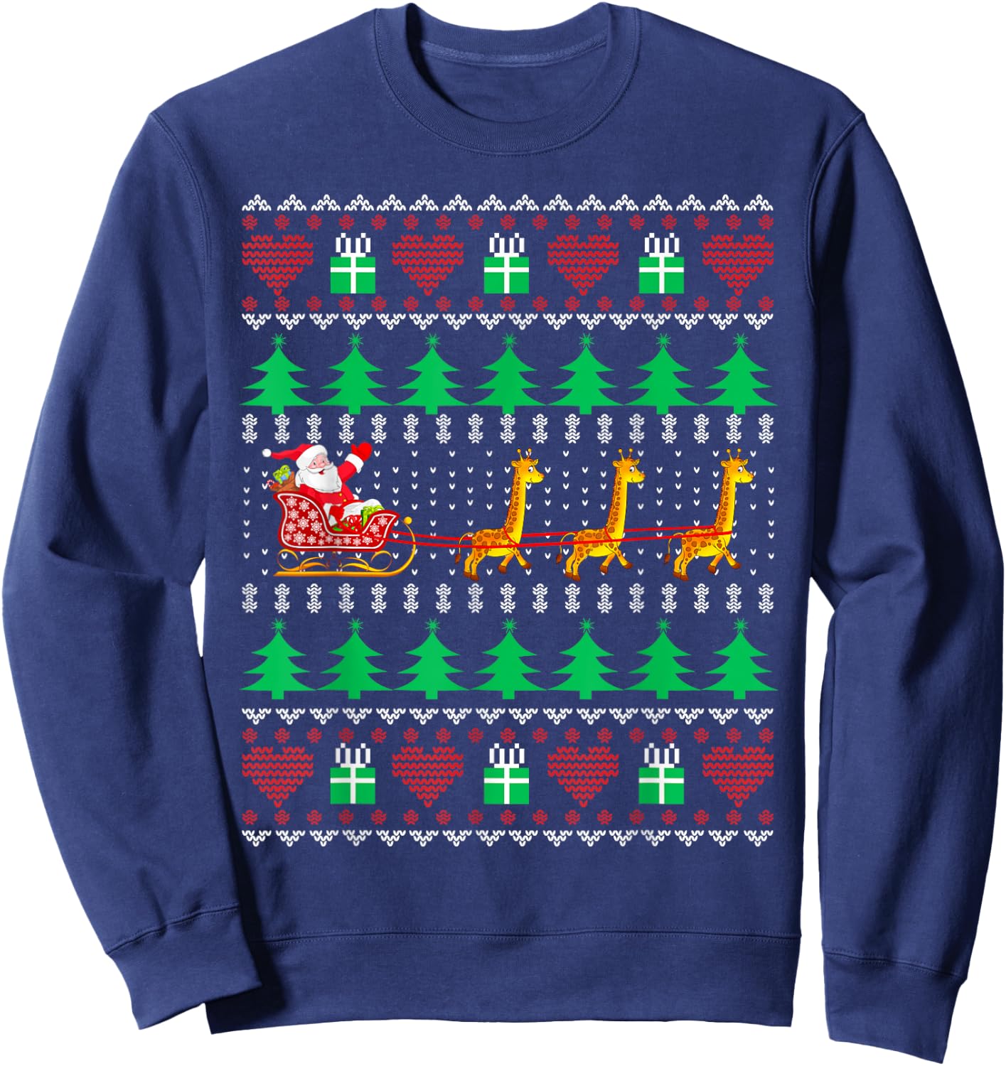 Giraffe Christmas Light Ugly Sweater Giraffe Lover Xmas Gift Sweatshirt - Sweatshirt | Navy