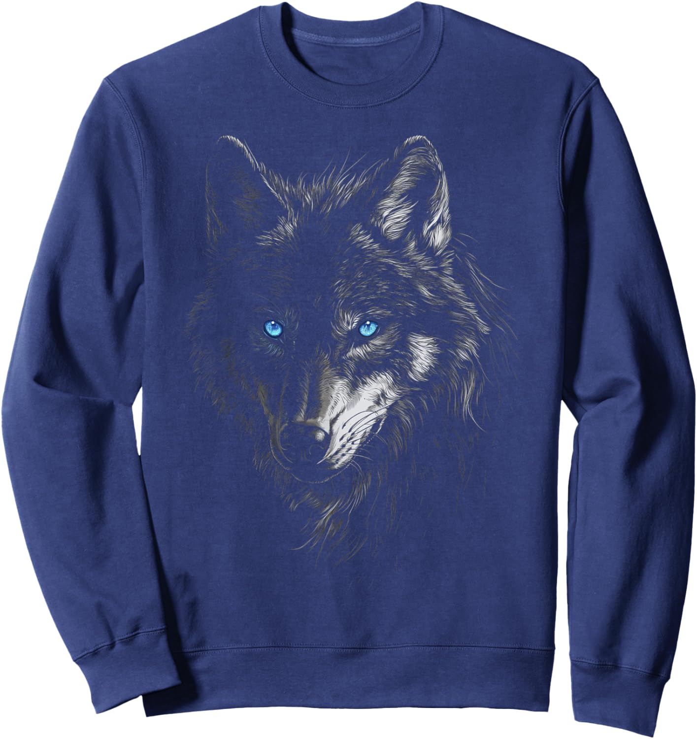 Mystic Wolf with Blue Eyes Animal Art Graphic Wolves Sweatshirt - Sweatshirt | Navy