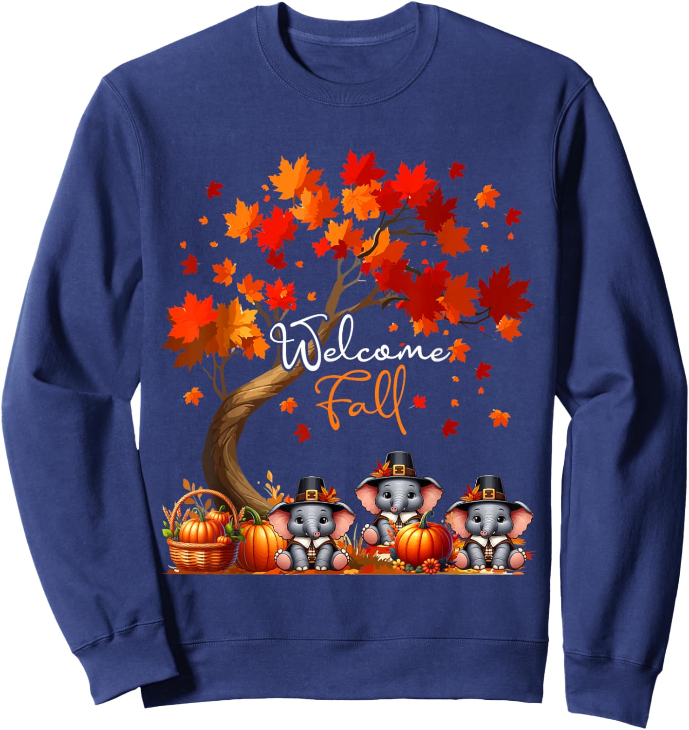 Welcome Costume Fall Three Thanksgiving Elephants Lover Sweatshirt - Sweatshirt | Navy