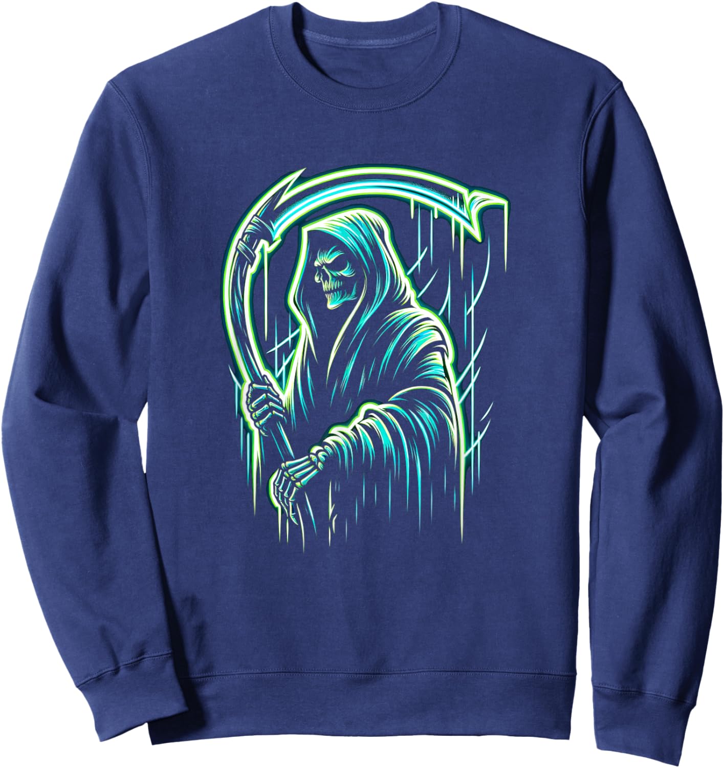 Grim Reaper Skeleton Skull Cool Halloween Heavy Metal Music Sweatshirt - Sweatshirt | Navy