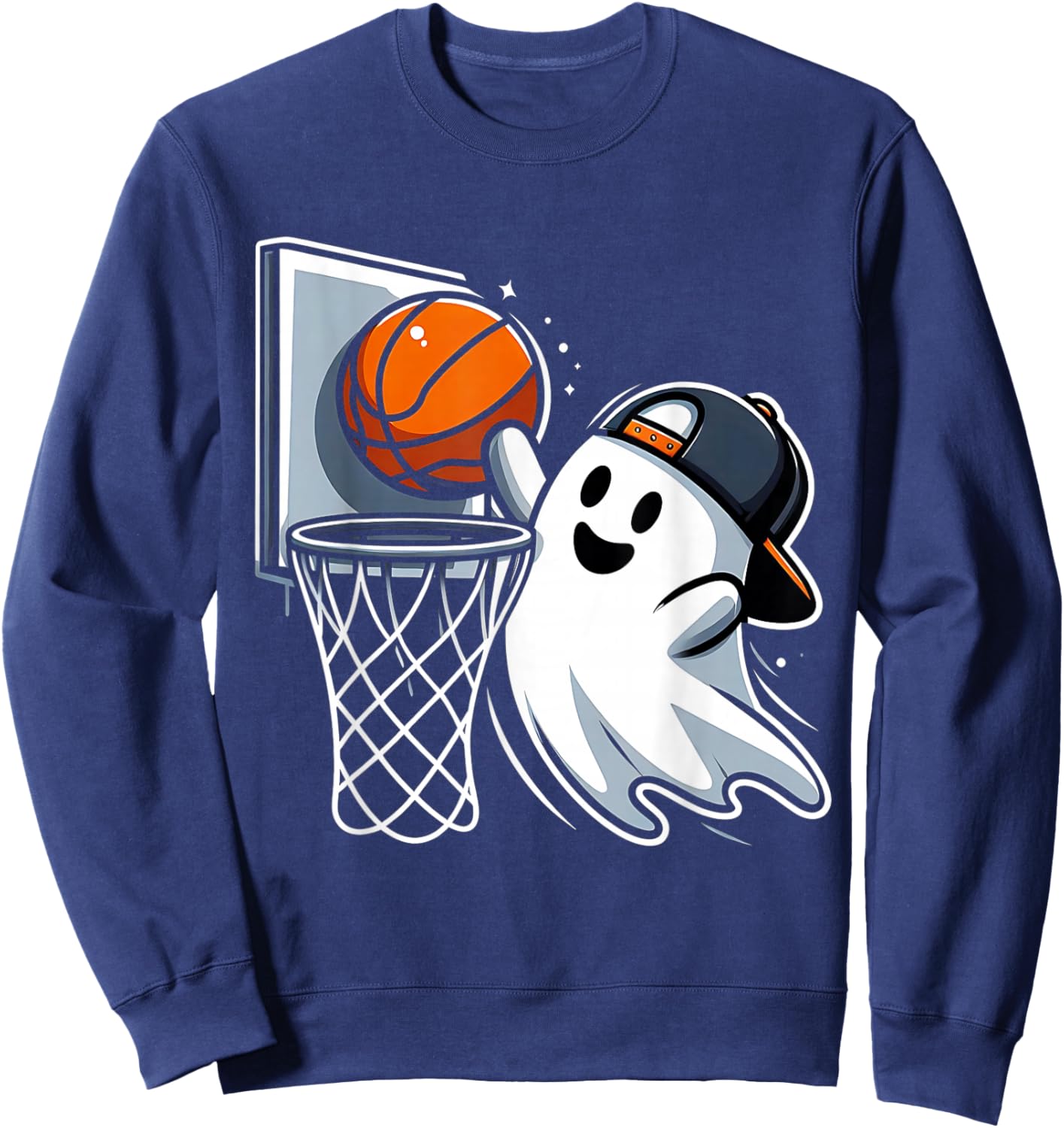 Ghost Basketball Dunk Ghost Playing Basketball Halloween Sweatshirt - Sweatshirt | Navy