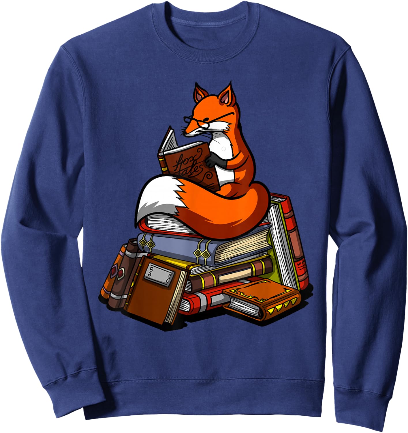 Fox Book Reading Books Nerd Library Reader Geek Librarian Sweatshirt - Sweatshirt | Navy