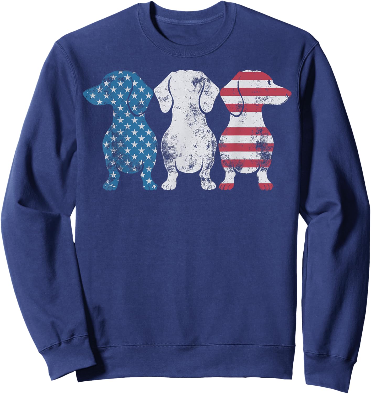 Patriotic Dachshund Dog USA Flag Sunglasses 4th of July Sweatshirt - Sweatshirt | Navy