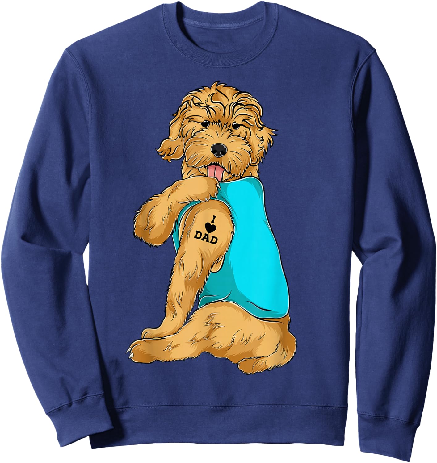 Golden Doodle I Love Dad Tattoo Apparel, Dog Dad Gifts Dads Sweatshirt - Sweatshirt | Navy