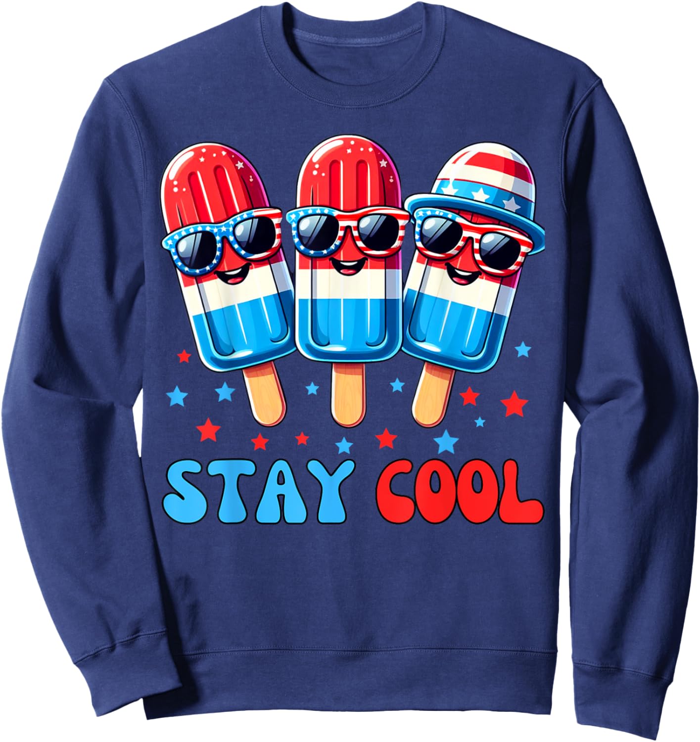 Stay Cool Popsicle 4th of July Boys Men USA American Flag Sweatshirt - Sweatshirt | Navy