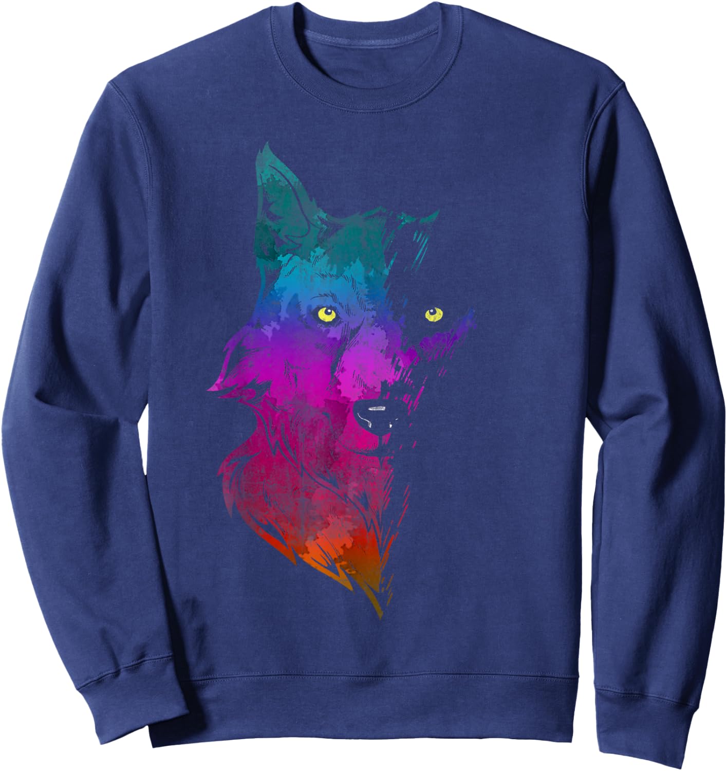 Howl Wildlife Forest Animal Predator Portrait Colorful Wolf Sweatshirt - Sweatshirt | Navy