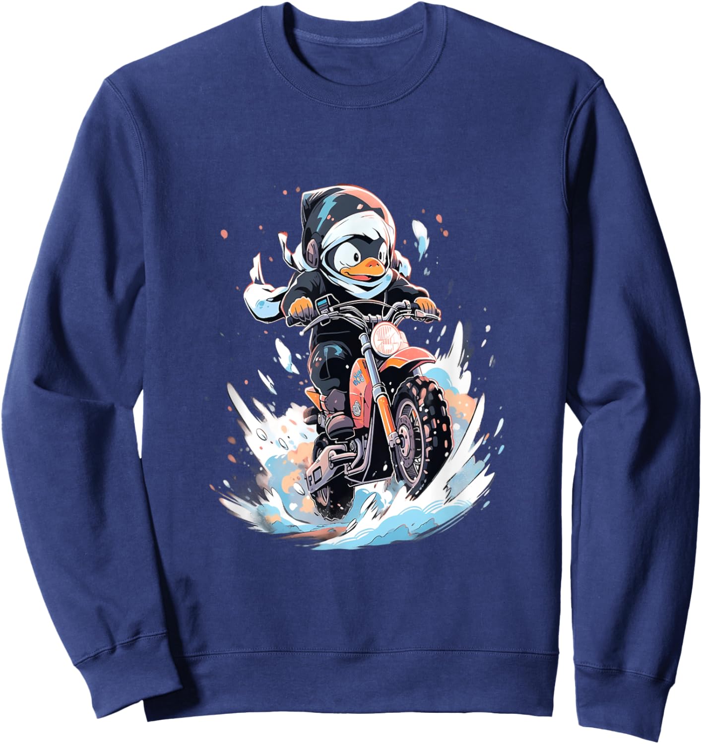 Dirt Bike Penguin Ice Racer Motorcycle Ice Racing Sweatshirt - Sweatshirt | Navy