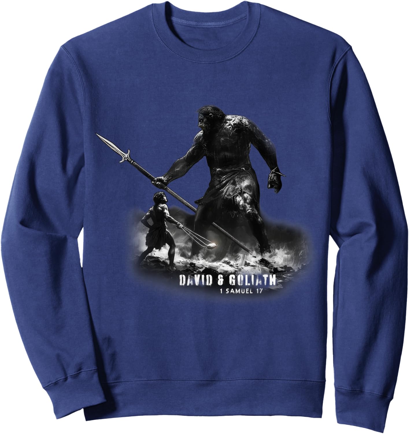 David & Goliath, Faith Overcomes All - Biblical Stories Sweatshirt - Sweatshirt | Navy