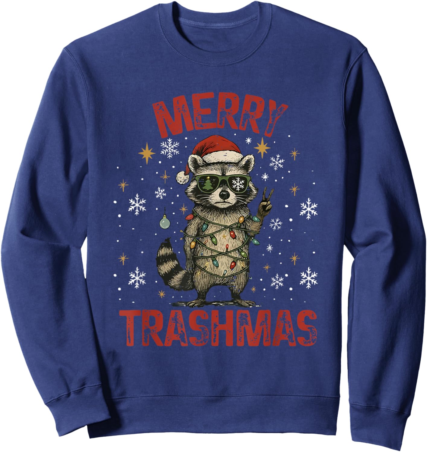 Merry Trashmas Raccoon Christmas Lights Funny Xmas Holiday Sweatshirt - Sweatshirt | Navy