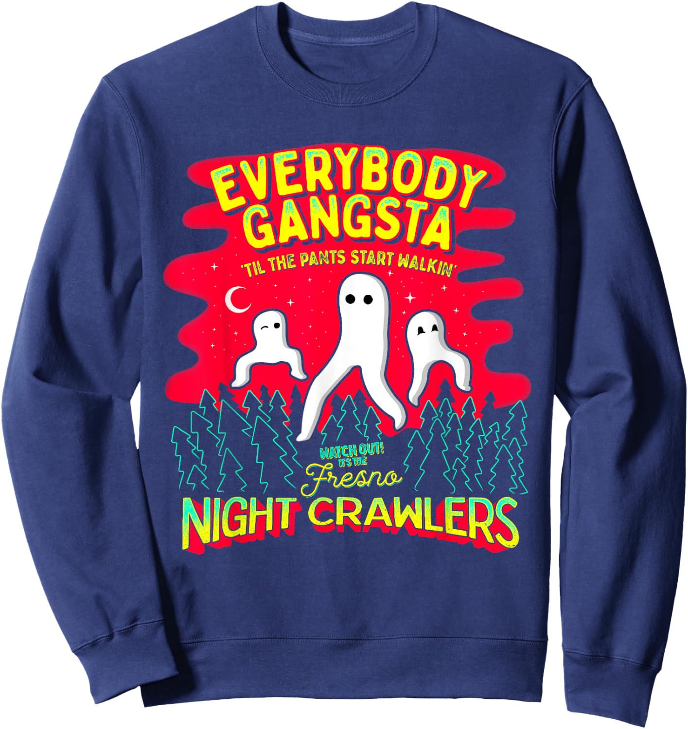 Strangeology Fresno Nightcrawlers Adult - Black, Small - Short Sleeve, Classic Fit - Cryptozoology Meme Sweatshirt - Sweatshirt | Navy