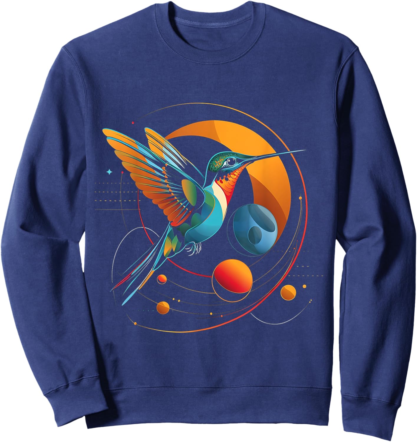 Hummingbird Planets Geometric Fantasy Animal Art Bird Sweatshirt - Sweatshirt | Navy