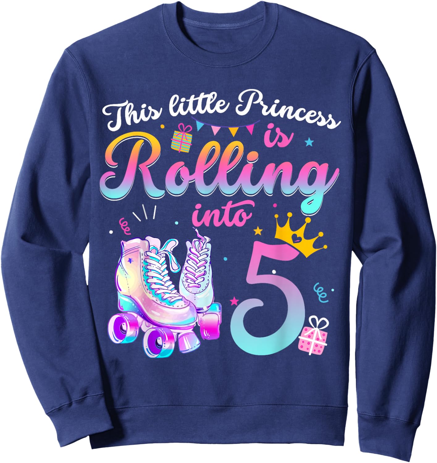 Roller Skate 5th Birthday Shirt 5 Year Old Girl Party Outfit Sweatshirt - Sweatshirt | Navy