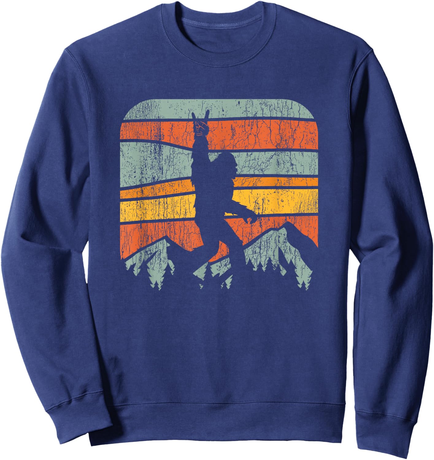 Bigfoot Rock and Roll Retro Mountain Sunset Sasquatch Gift Sweatshirt - Sweatshirt | Navy
