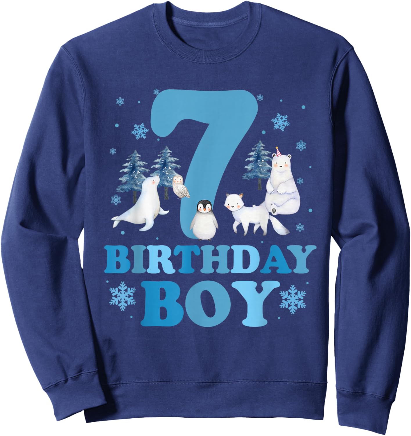 Winter 7th Birthday Boy Arctic Animals 7 Year Old Birthday Sweatshirt - Sweatshirt | Navy