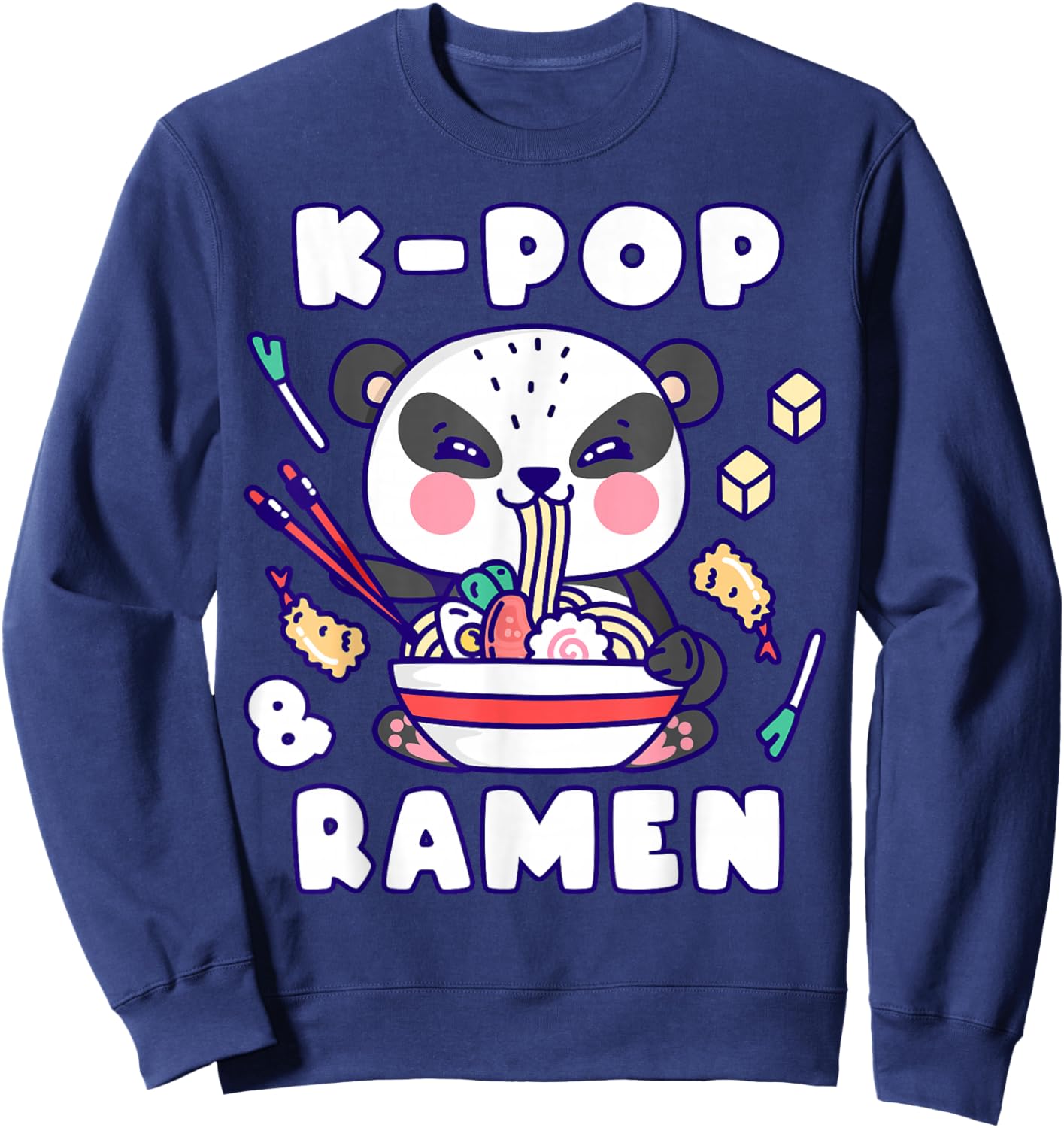 Panda, K-Pop & Ramen, Korean Music, Cute Playful Sweatshirt - Sweatshirt | Navy