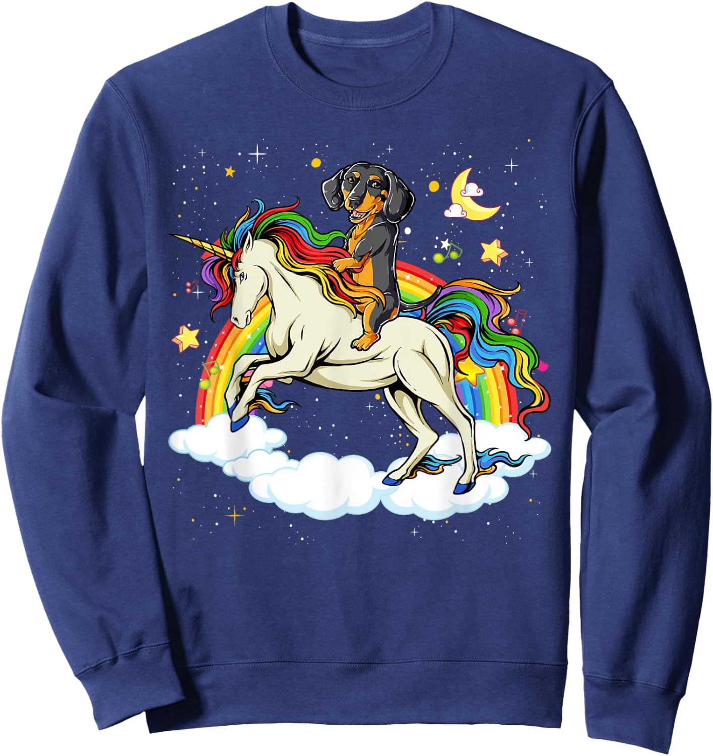 Funny Dachshund Dog Riding Unicorn & Rainbow Boys Kids Girls Sweatshirt - Sweatshirt | Navy