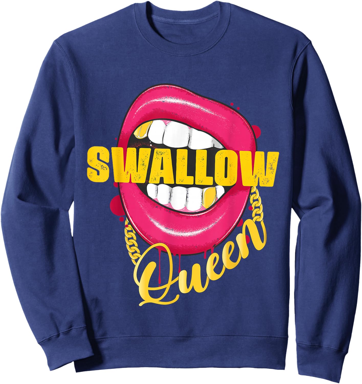 Swallow Queen Lips Golden Necklace Naughty Queen Sweatshirt - Sweatshirt | Navy