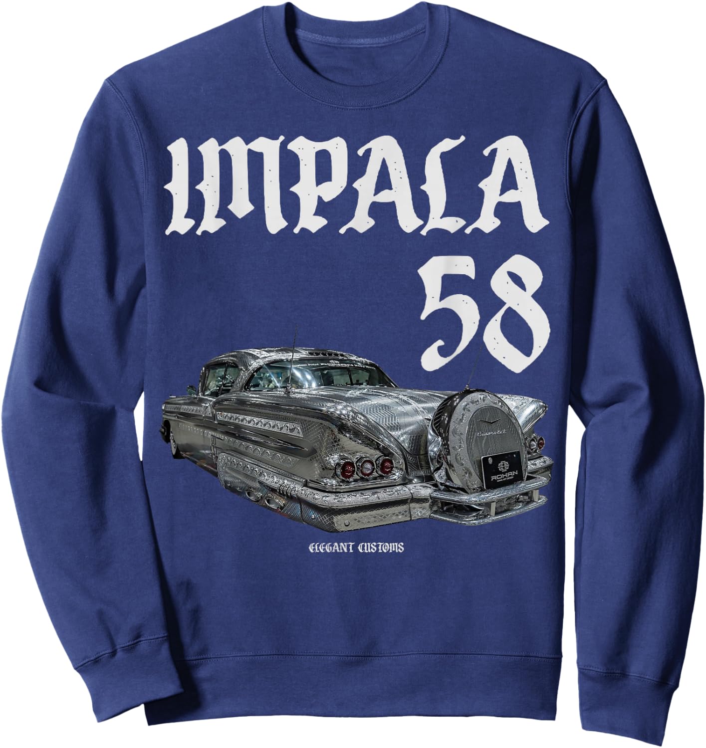 1958 Impala Engraved text Low Rider Kustom Lead Sled Hot Rod Sweatshirt - Sweatshirt | Navy