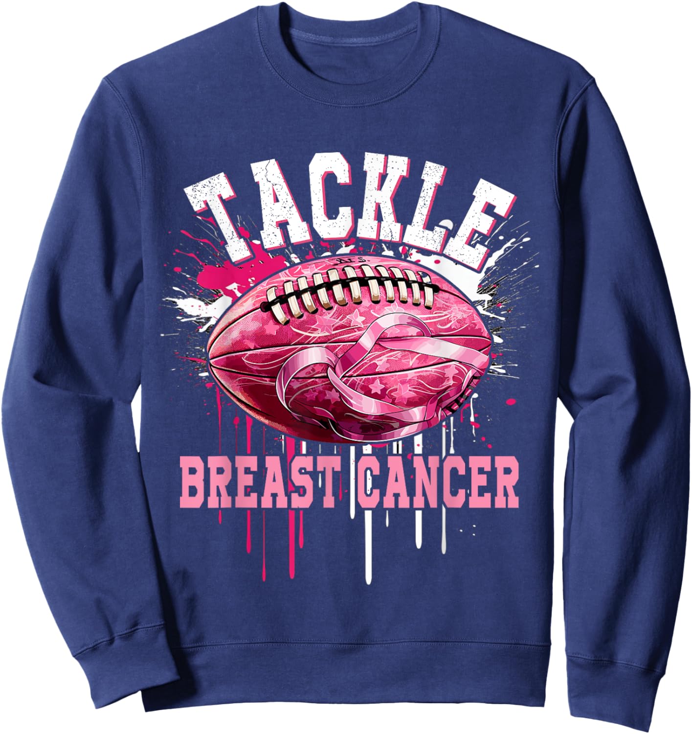 Tackle Football Pink Ribbon Breast Cancer Awareness Boys Kid Sweatshirt - Sweatshirt | Navy