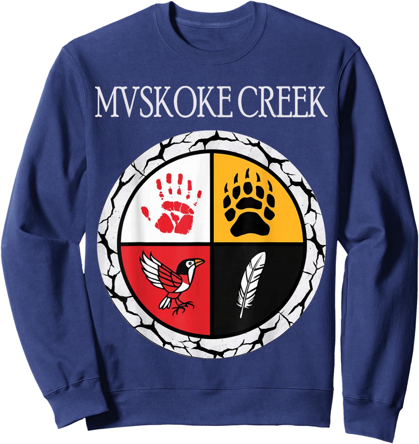 Mvskoke Creek Muskogee Tribe Native American Medicine Wheel Sweatshirt - Sweatshirt | Navy