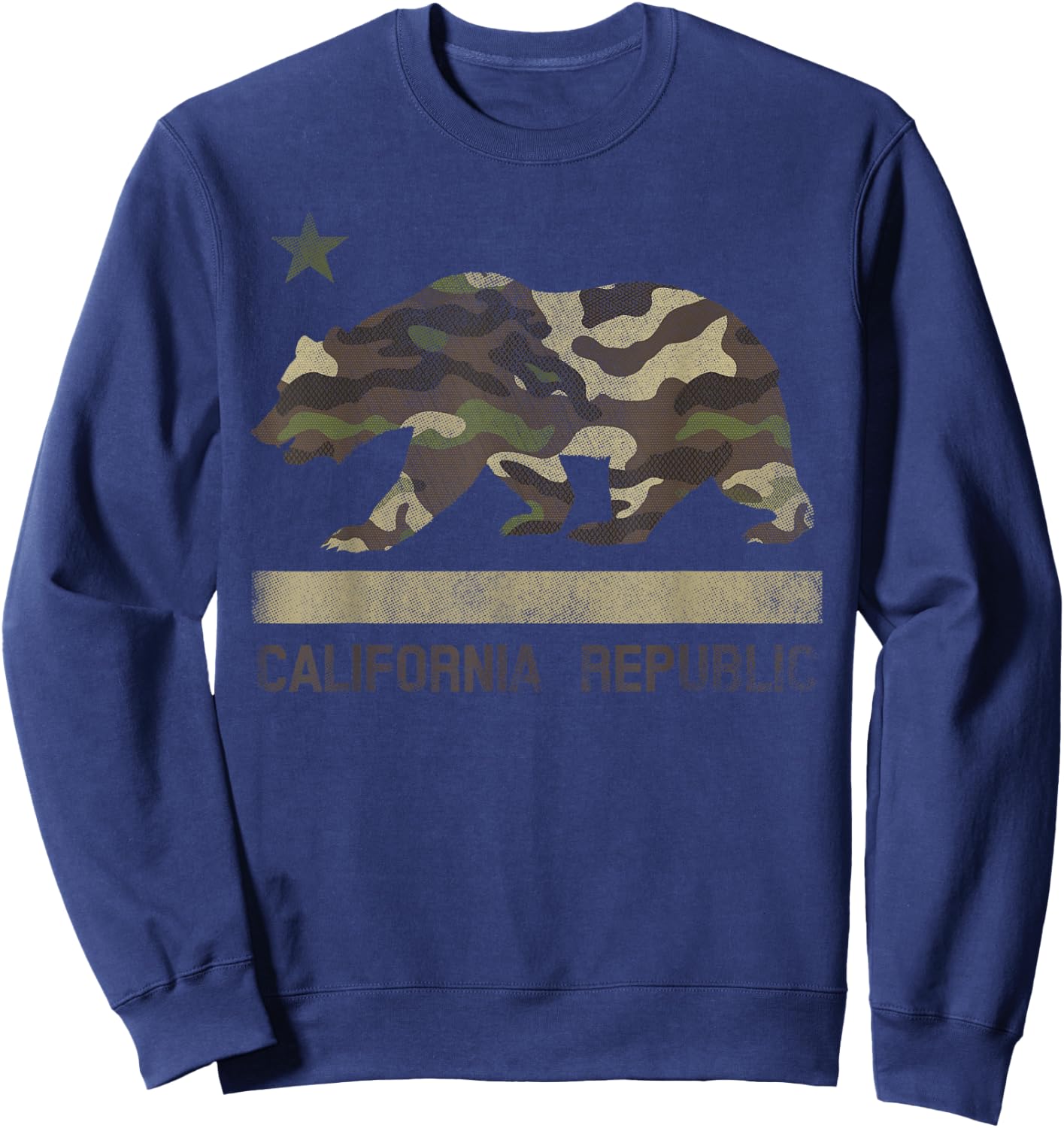 Camouflage California Republic Flag Bear Star Cali LA Sweatshirt - Sweatshirt | Navy