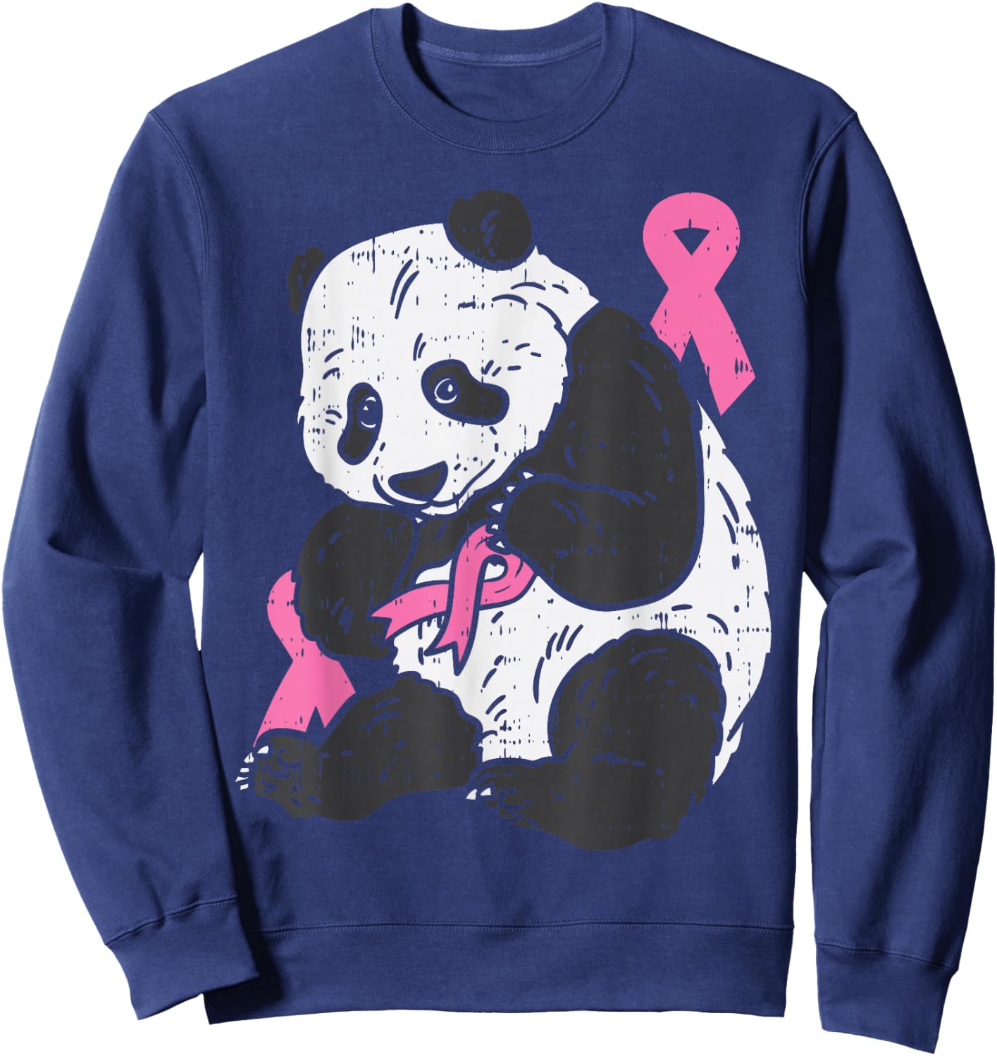 Panda Bear Pink Ribbon Breast Cancer Awareness Support Gift Sweatshirt - Sweatshirt | Navy
