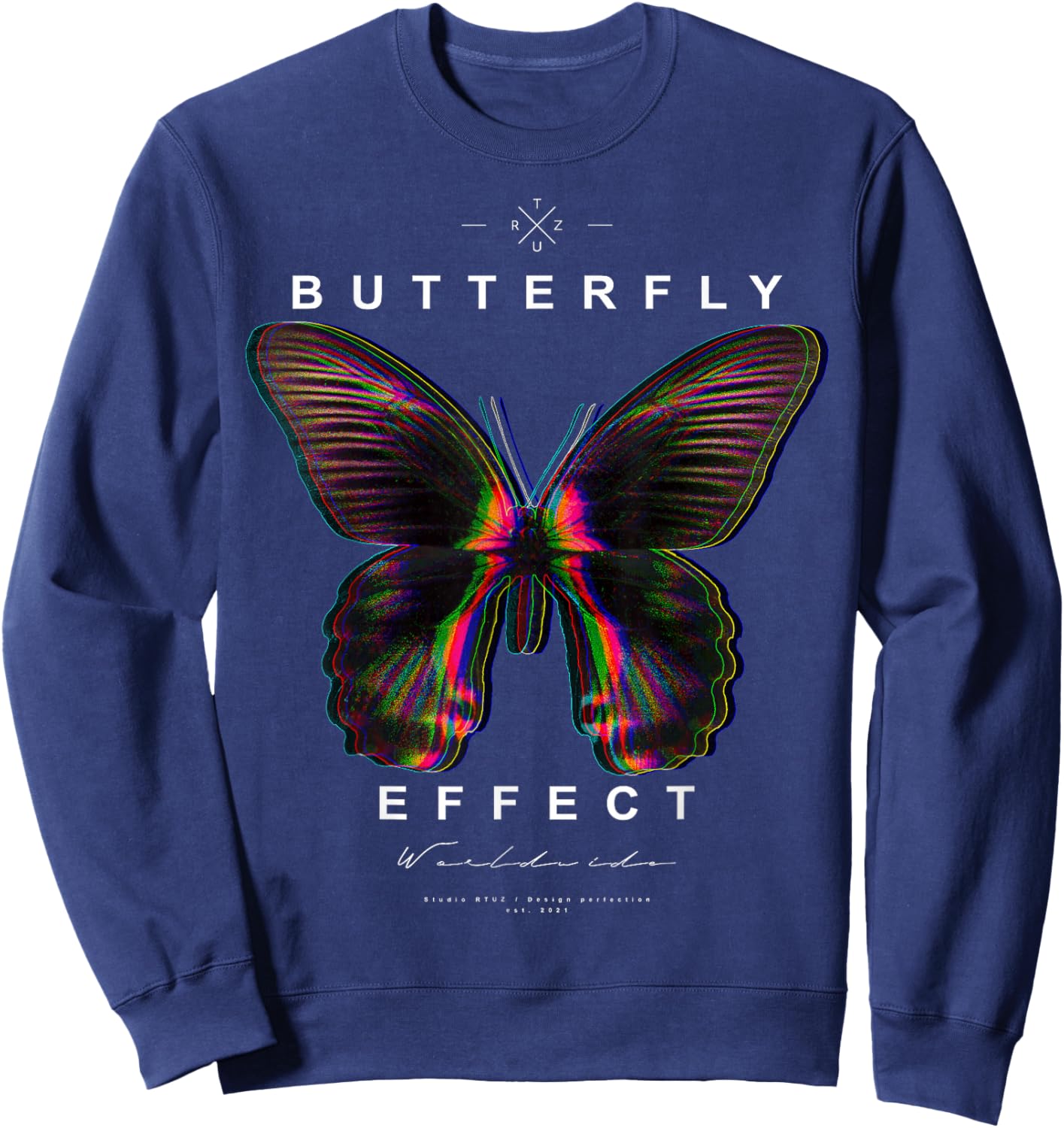 Hip Hop Y2K Hipster Streetwear Urban Mite Butterfly Papillon Sweatshirt - Sweatshirt | Navy