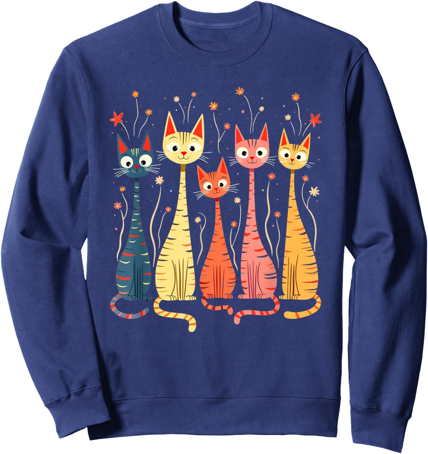 Cute Vintage Retro Mid-Century Long Neck Cats Sweatshirt - Sweatshirt | Navy