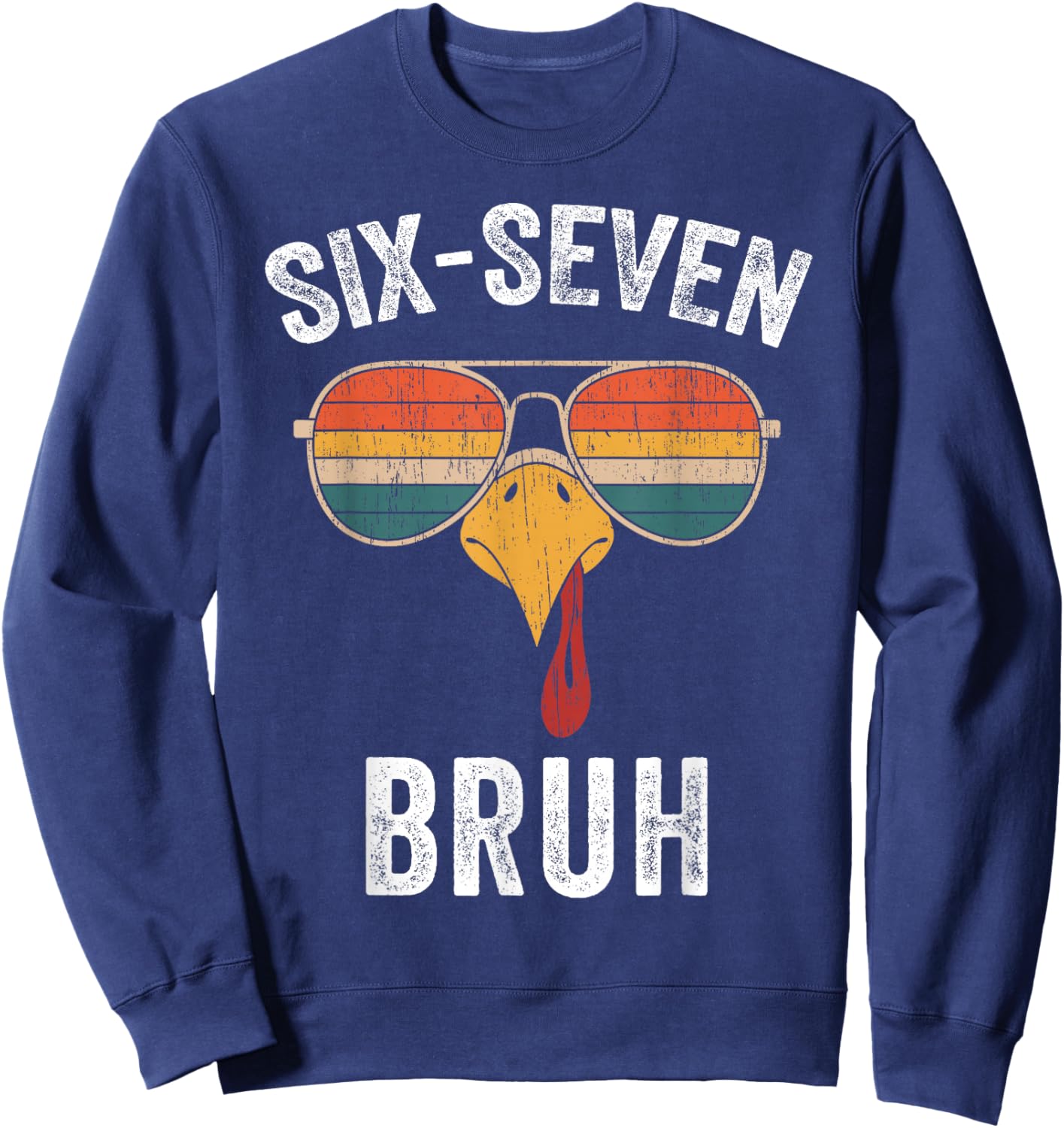 67 Thanksgiving Meme Funny Six Seven Bruh Turkey Boys Kids Sweatshirt - Sweatshirt | Navy