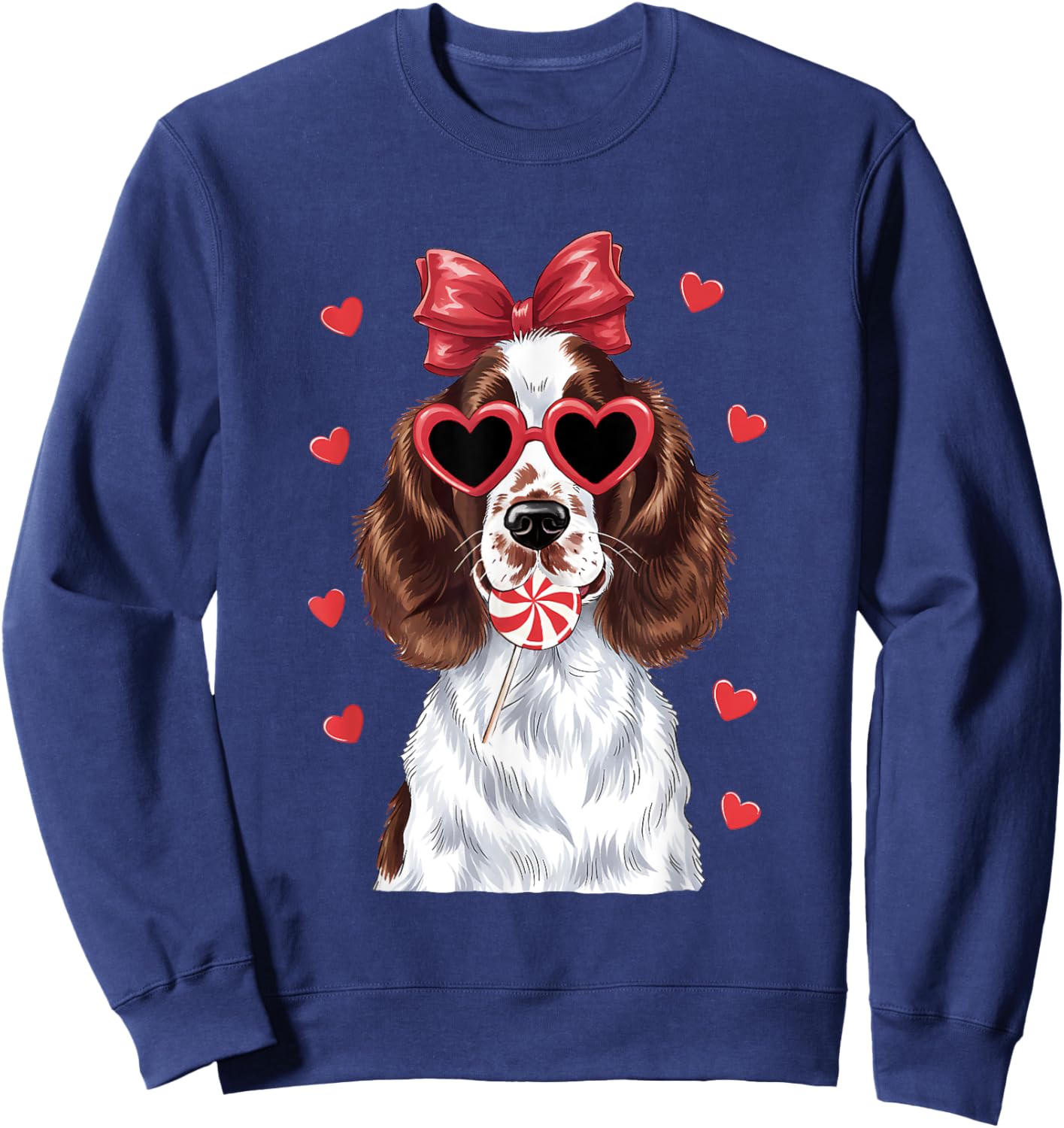 Adorable English Springer Spaniel Sweet Lollipop Valentine Sweatshirt - Sweatshirt | Navy
