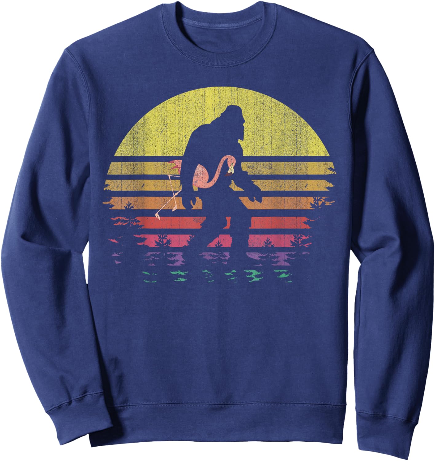 Bigfoot Flamingo Yeti Sasquatch Vintage Sunset Sweatshirt - Sweatshirt | Navy