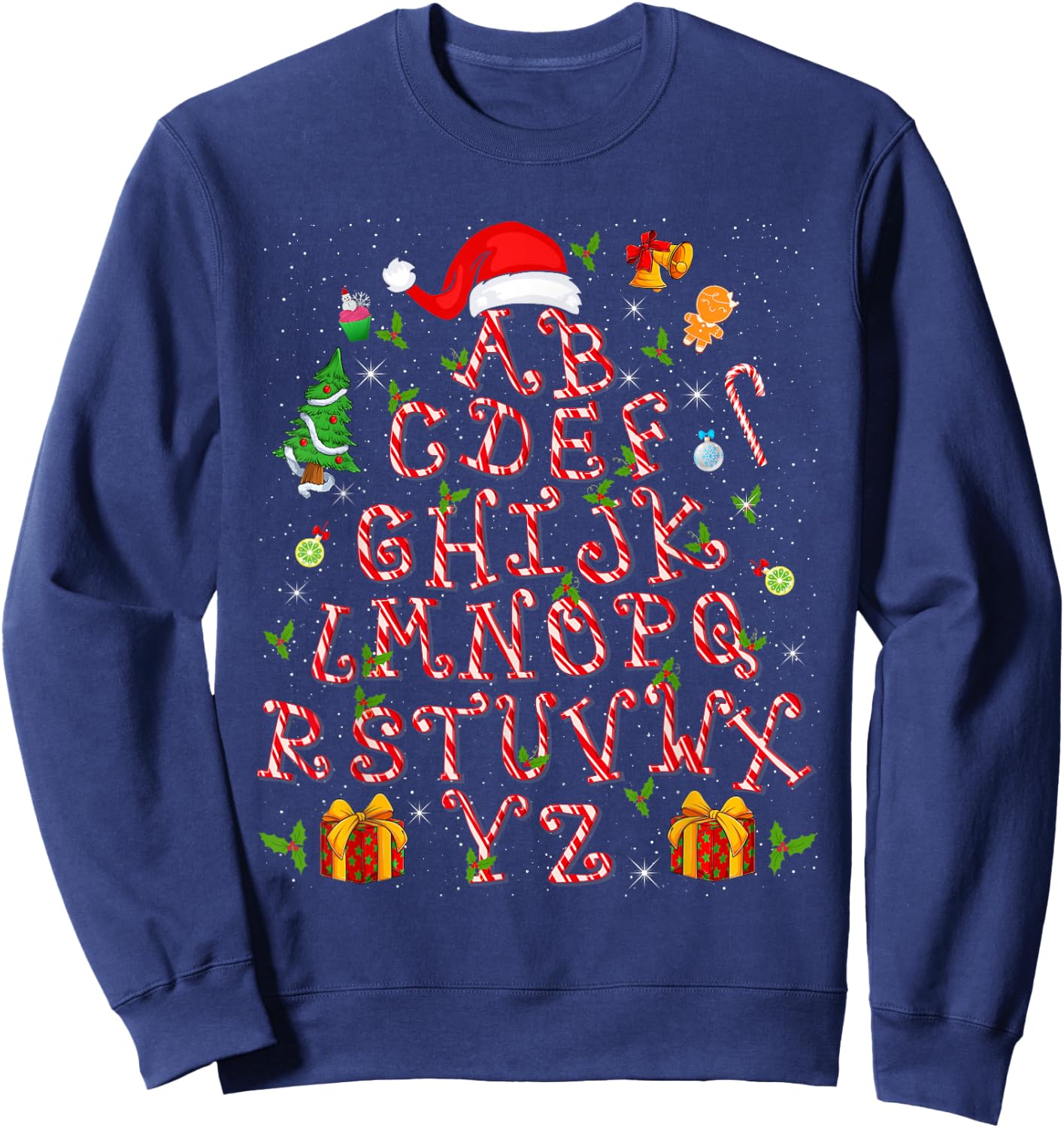 Christmas Tree Alphabet Candy Cane Xmas Holiday Teacher Sweatshirt - Sweatshirt | Navy