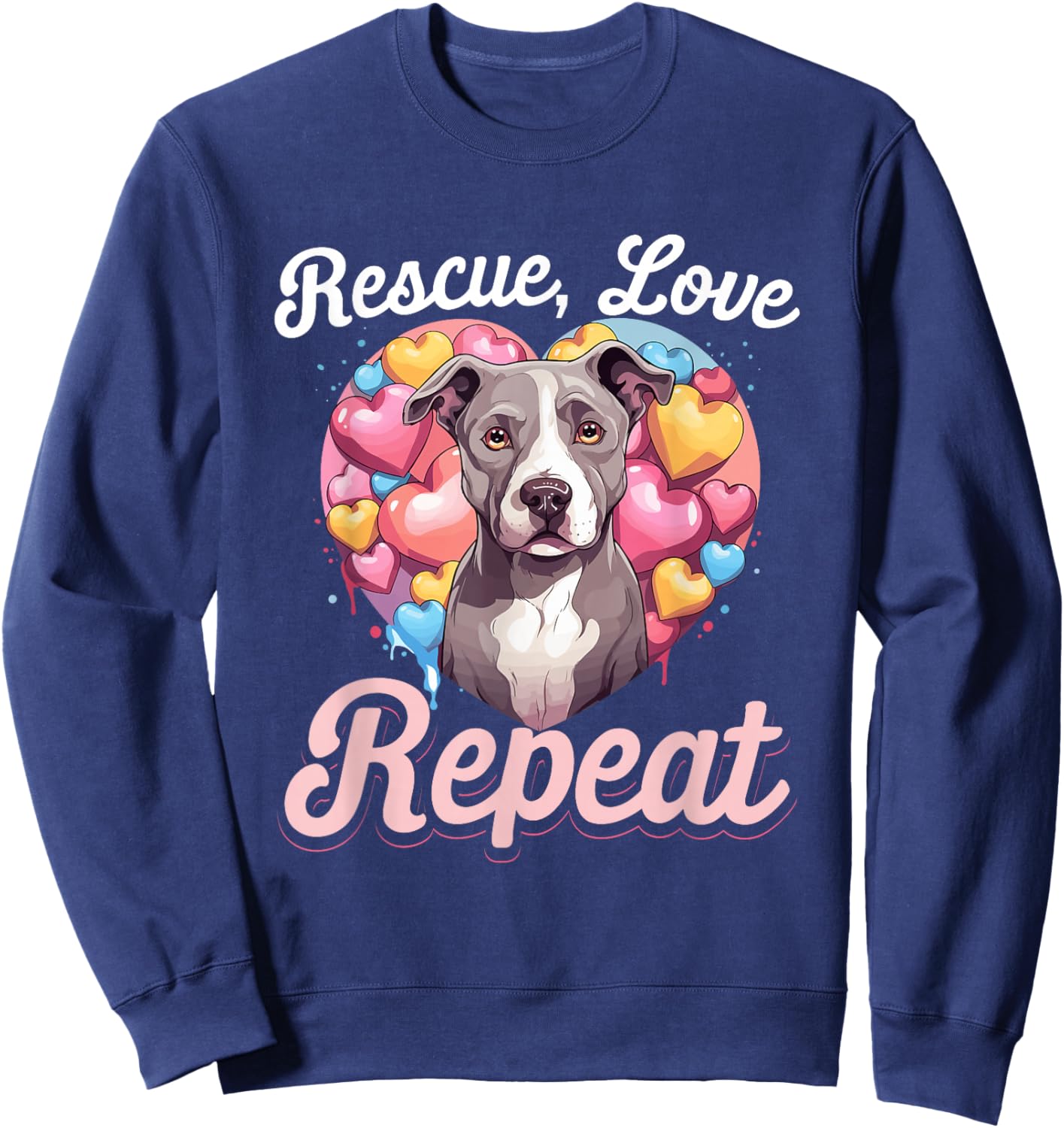Pitbull Pittie - Rescue Love Repeat Sweatshirt - Sweatshirt | Navy
