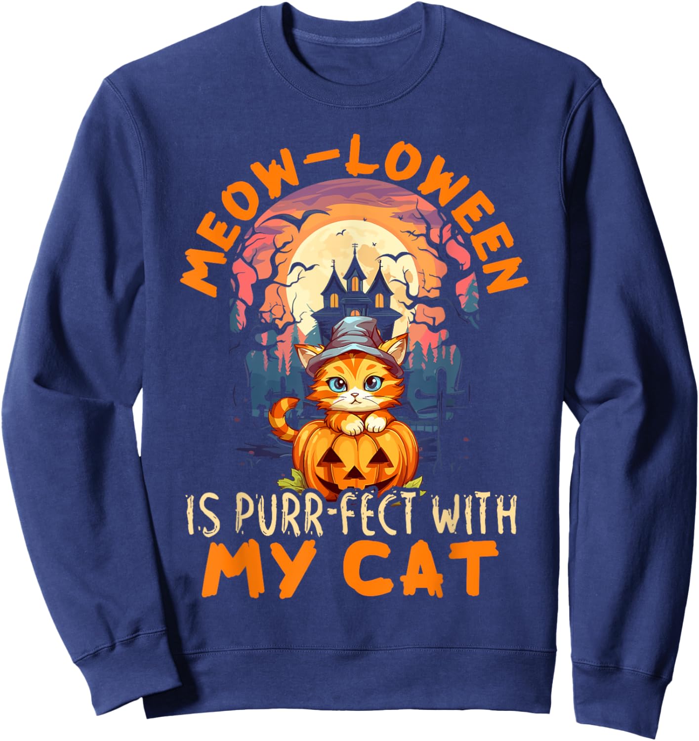 Cat Halloween Pet Trick Or Treat Spooky Kitty Lover Men Women Kids Sweatshirt - Sweatshirt | Navy